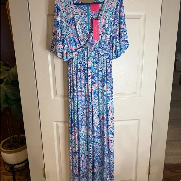 open lace back dress Lilly Pulitzer Elephant Dress, Teal/Blue/Pink Womens Size 0 main image 1